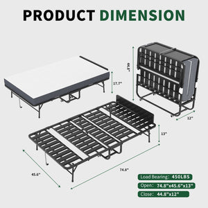 English Elm 75 Inch Rollaway Twin Bed with Memory Foam Mattress Heavy Duty Steel Frame Foldable W2735P425461