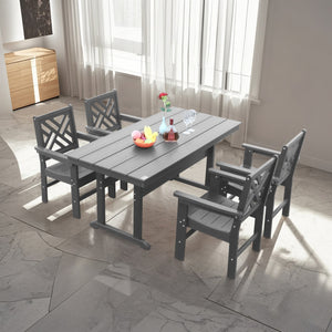 English Elm 5 Piece Hdpe Patio Dining Set For 4 - Weather-Resistant Table & Chairs With Umbrella Hole, Grey W2681S00009