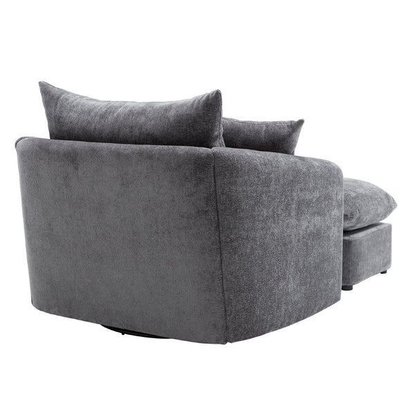 English Elm 360° 360 Swivel Oversized Chenille Armchair with Pocket Spring Seat and Three Throw Pillows Grey W1361S00093