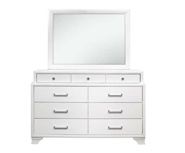 English Elm CIVIC Solid Wood Chest with Felt-Lined Top Drawers, French Dovetail Construction, Elevated Feet Design White 61.22 L x 19.49 W x 37.99 H B201P215846