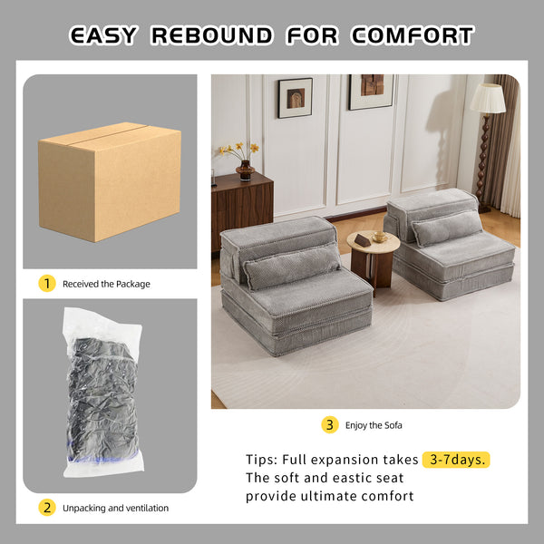 English Elm Compression Modular Sofa Bed - Versatile Mahjong Design, Soft Fleece, No Assembly, 2 Pillows Included! W3723S00048