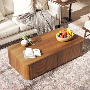 English Elm 47'' Spiral Grain Coffee Table Two Drawer Storage Mid Century Farmhouse Living Room Walnut Brown W2263P412386