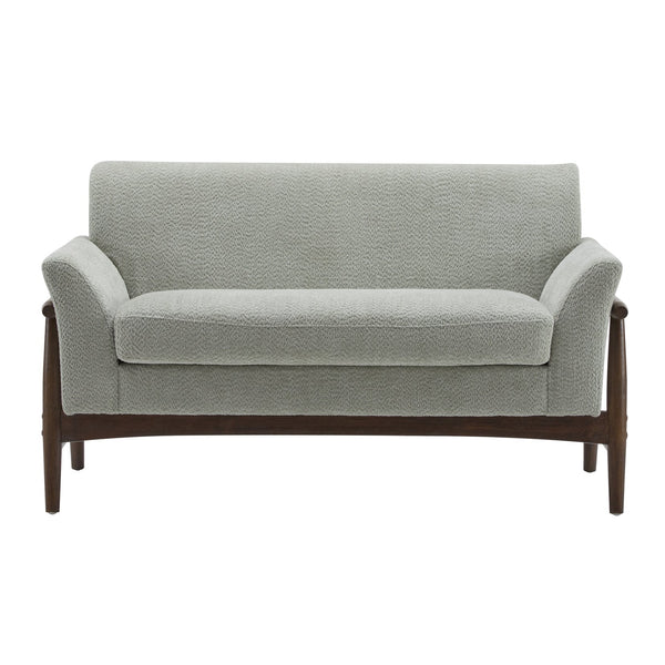 English Elm Christopher Knight Home® - Boucle Mid-Century Flared Arms Loveseat with Elm Legs — Plush Bouclé Upholstery, Cozy Modern Accent (57.5") Light Green,Walnut N771P294675L