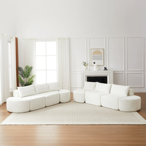 English Elm Modular Chenille Sectional Sofa with Curved Footstools and Cloud Foam Cushioning Beige W3505S00056