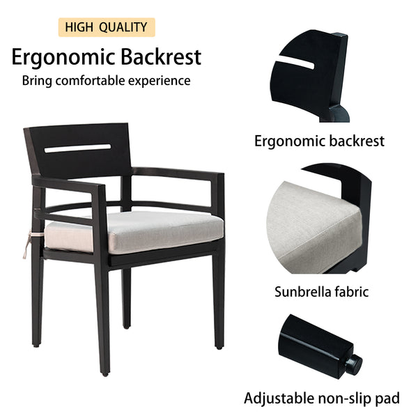 English Elm 5-Piece Modern Outdoor Patio Dining Set With Cushioned Chairs, Umbrella Hole Table, Ember Black Finish W1886S00003