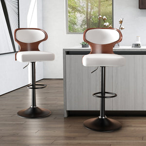 English Elm Bar Stools Set Of 2 - Adjustable Bentwood Swivel Chairs, Pu Leather, Comfort Backrest & Footrest T3950P394227