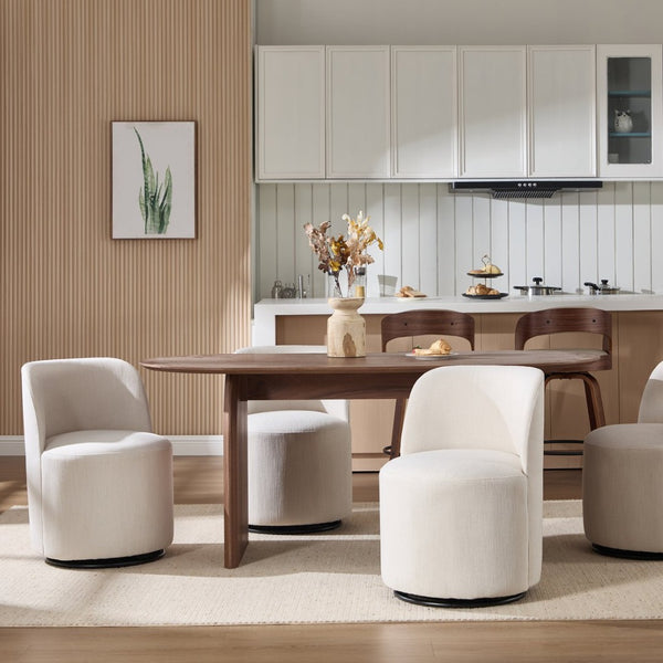 English Elm Set Swivel Barrel Accent Chair Armless Linen Upholstered Compact Seat for Dining Vanity Bedroom Beige W3244P454053