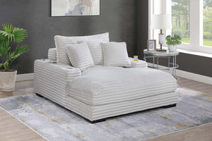 English Elm Modern Fur-Like Jumbo Corduroy Chaise Lounge with Cup Holders USB Port Plush Pillows Wooden Legs taupe 59 L x 21 W x 68 H B011P396713