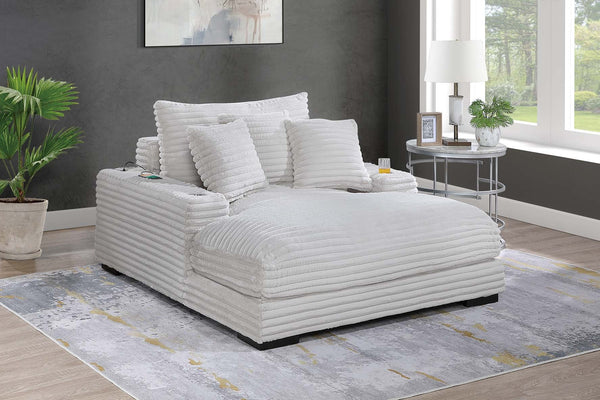 English Elm Modern Fur-Like Jumbo Corduroy Chaise Lounge with Cup Holders USB Port Plush Pillows Wooden Legs taupe 59 L x 21 W x 68 H B011P396713