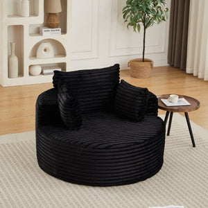 English Elm 50"l Corduroy Oversized Sleeper Chair with Neck Pillow Support for Lounge or Bedroom Black W834P405865