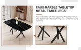 English Elm 1 Table and 8 Chairs Set.A Rectangular Dining Table With A Imitation Marble Black Table Top and Black Metal Legs.Paired With 8 Chairs With Pu Leather Seat Cushion and Black Metal Legs.F-1538,C-007