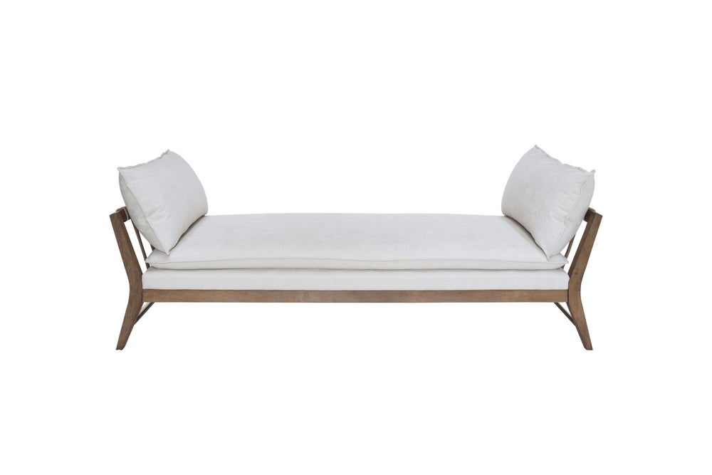 English Elm Daybed White Upholstered with Leather Strap Detail, All Hardwood Frame, Cushions & Pillows Included B2699P238663