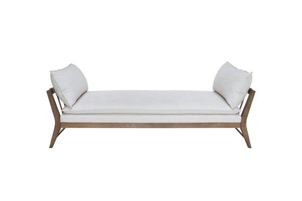 English Elm Daybed White Upholstered with Leather Strap Detail, All Hardwood Frame, Cushions & Pillows Included B2699P238663
