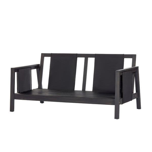 English Elm 2 Piece Outdoor Acacia Wood Loveseat and Coffee Table Set with Textilene Weave Cushions Dark Grey,White+Black N768P368824D