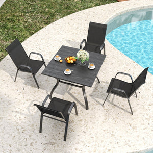 English Elm Outdoor Teslin Patio Chair Wide Ergonomic Seat Rust Proof Frame Commercial Grade Black W3979P392982