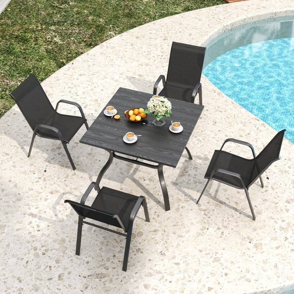 English Elm Outdoor Teslin Patio Chair Wide Ergonomic Seat Rust Proof Frame Commercial Grade Black W3979P392982
