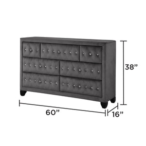 English Elm Sophia 7-Drawer Gray Velvet Fabric Dresser — Modern Crystal Tufted Design, Soft Storage for Bedrooms G150108607
