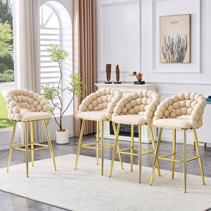 English Elm Set of 2 Velvet Bubble Barstools with Gold Legs Tufted Sculptural Kitchen Seating W1512P491449