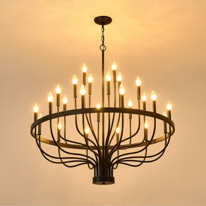 English Elm 39.3 Inch Wood Wagon Wheel Chandelier with Seeded Glass Shades 20-light Farmhouse W5008P464942