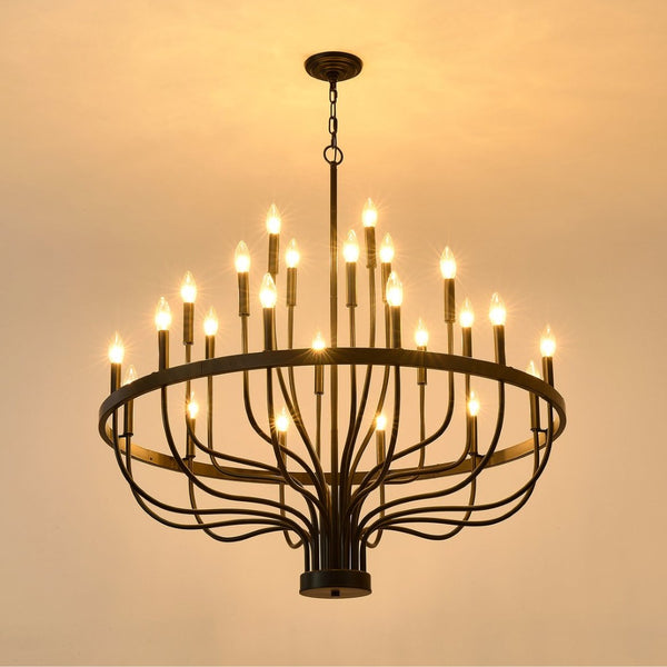 English Elm 39.3 Inch Wood Wagon Wheel Chandelier with Seeded Glass Shades 20-light Farmhouse W5008P464942