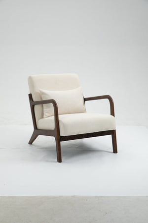 English Elm Mid Century Modern Accent Chair Natural Wood Frame Upholstered with Lumbar Cushion Support W2530P407182
