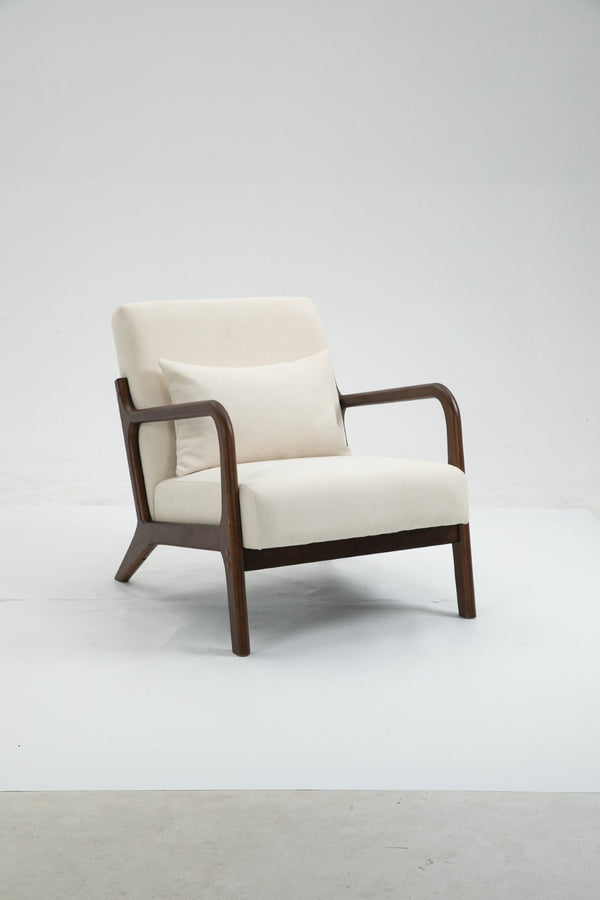English Elm Mid Century Modern Accent Chair Natural Wood Frame Upholstered with Lumbar Cushion Support W2530P407182