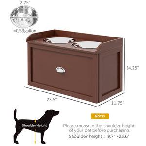 English Elm Pawhut Elevated Dog Feeding Station With Storage Drawer & Removable Bowls For Large Breeds, Brown W2225P217613-GIGA