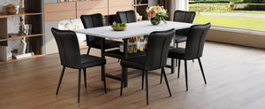 English Elm Table And Chair Set - Modern 71" White Grain Dining Table With Storage & 6 Black Stripe Chairs W1151S04268-GIGA