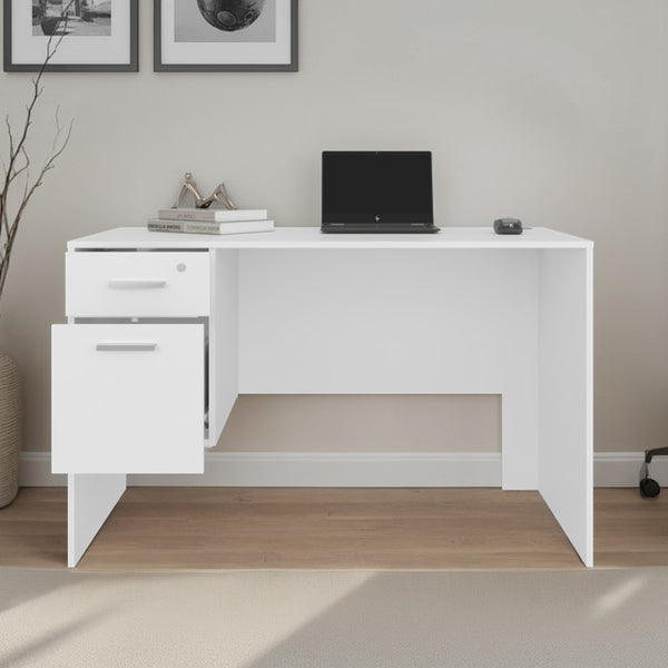 English Elm Odin White Wood Home Office Desk with Locking Drawer and Wide Rectangular Work Surface B092P474553