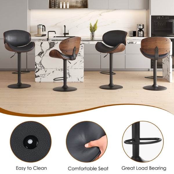 English Elm Counter Height Stools Set of 2 Mid-century Metal Legs Ergonomic Kitchen Island Seating Black T3623P430918
