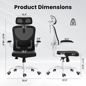 English Elm Ergonomic Office chair with adjustable headrest and lumbar support, breathable mesh, space-saving design Black,White T3623P368416