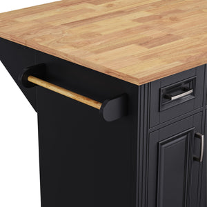 English Elm K&K 54" Farmhouse Kitchen Island with Embossed Texture, Drop Leaf, Soft-Close Drawers & Wheels Black N707P195395B