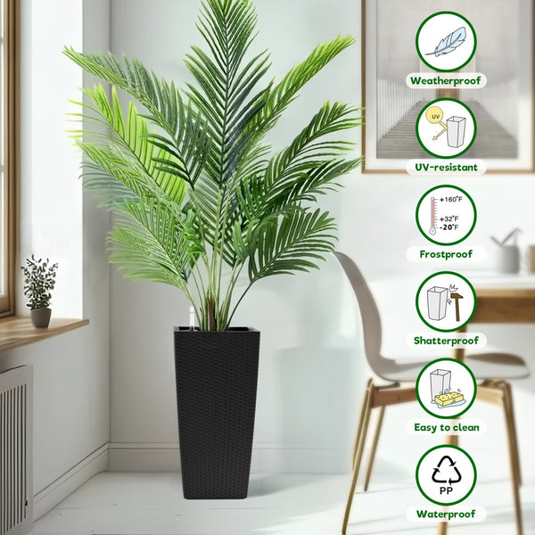 English Elm Pack of 2 Tall Square Faux Rattan Outdoor Planters with Auto Watering Patio Porch Set Black W3213P311468