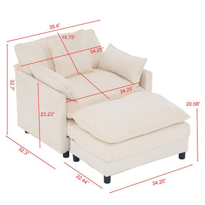 English Elm 39.4" Chenille Club Chair with Ottoman Solid Wood Frame for Living Room or Bedroom Beige W3244P392643
