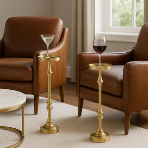 English Elm 26in. Steel Martini Side Tables Powder Coated Matte Patio Lounge Accent Set of 2 Antique Brass B2751P436403