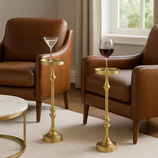 English Elm 26in. Steel Martini Side Tables Powder Coated Matte Patio Lounge Accent Set of 2 Antique Brass B2751P436403