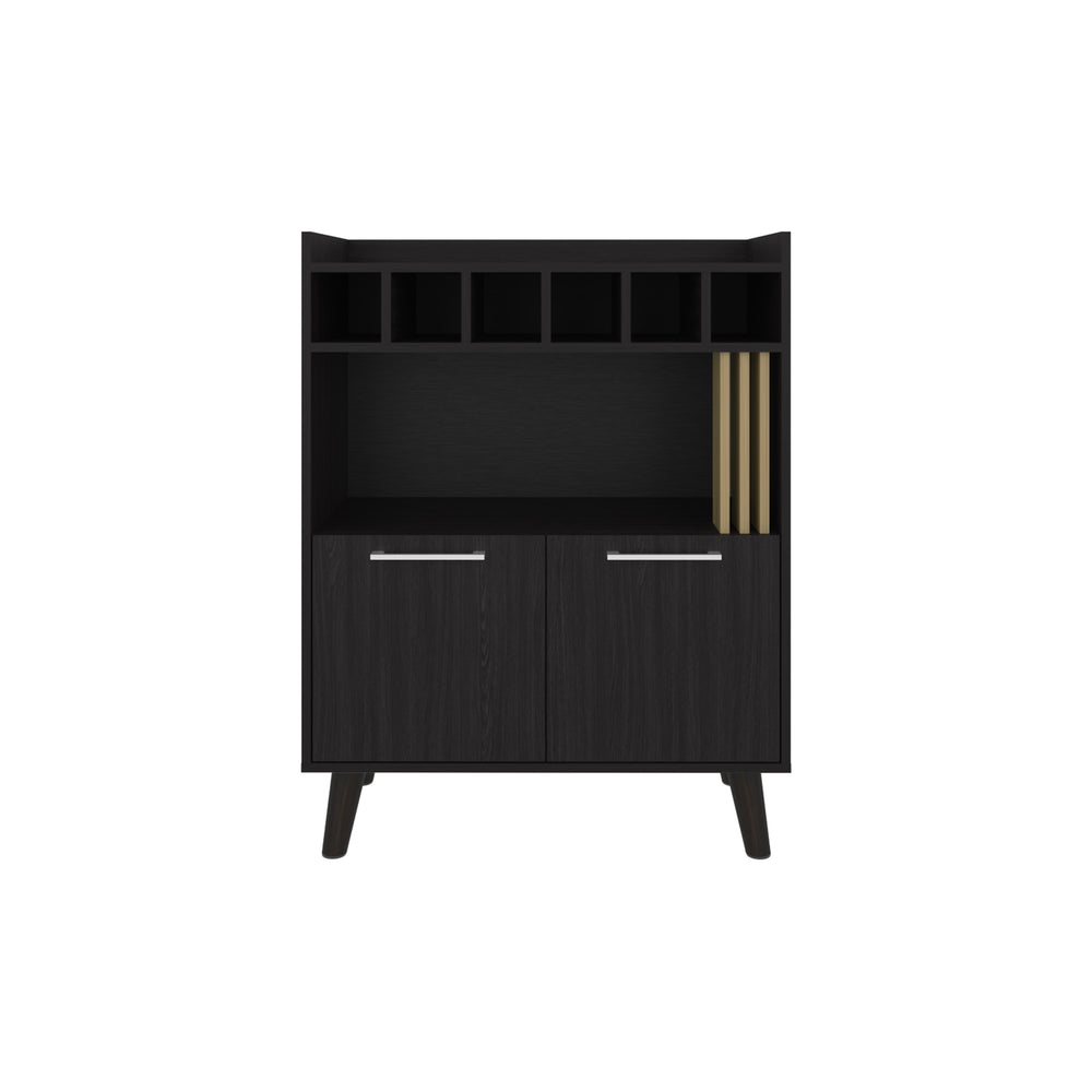 English Elm Vance 40" High Bar Cabinet Dark Wenge with Six Bottle Cubbies, Two Doors, Shelves & Countertop B200P253743