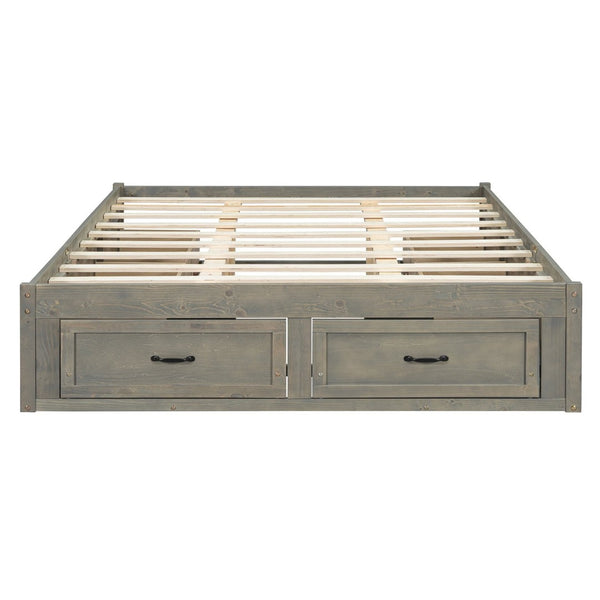 English Elm Queen Platform Bed with Six Storage Drawers Low Profile Frame for Modern Bedrooms Antique Gray N708P263022E