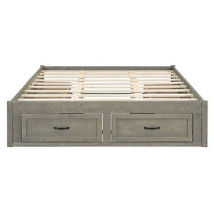 English Elm Queen Platform Bed with Six Storage Drawers Low Profile Frame for Modern Bedrooms Antique Gray N708P263022E-1