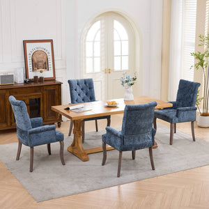 English Elm Upholstered Chenille Club Dining Chair Tufted High Back with Curved Solid Wood Legs Blue W1143P449346