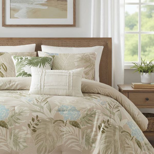 English Elm 6-piece Cal King Cotton Dobby Coastal Comforter Set with Embroidered Throw Pillows B035P463270