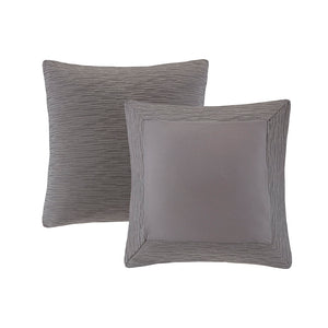 JLA Home N Natori - Cotton N Natori Hanae Euro Sham in Grey Yarn-Dyed Cotton-Blend with Flange Trim, Hidden Zipper NS11-3253