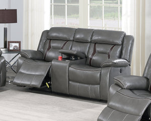 English Elm Modern Power Reclining Loveseat Gray Leatherette Console Cup Holders Media Room B011P467547