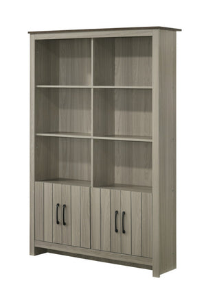 English Elm Nilda Two-tone Gray Oak Bookcase with Open Shelves and Concealed Cabinet Storage B2749S00224