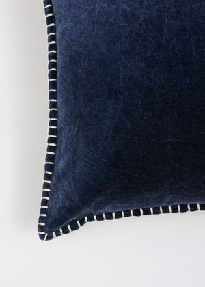 English Elm Stonewashed Cotton Velvet Throw Pillow - Hand-Stitched Edges, Luxurious Indigo Accent, 19"X19" B346P321256-GIGA