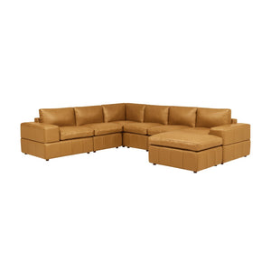 English Elm Large Square Arm Leather Match Modular Sectional for Spacious Living Rooms Ginger B2748S00131