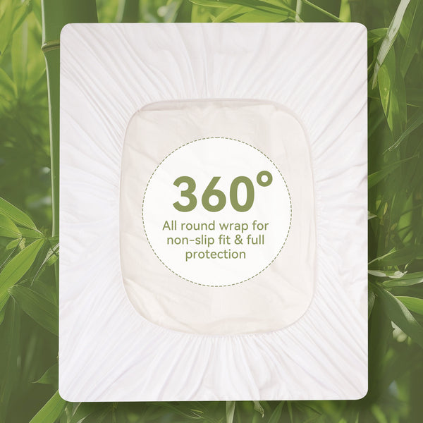 English Elm Bamboo Waterproof Mattress Protector Queen - 21" Deep Pocket, 1000g Plush Fill, Quiet TPU Barrier T3950P399703