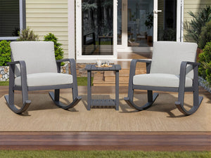 English Elm Fr Outdoor Aluminum Rocking Set with Two Chairs and Two Tier Patio Coffee Table W5382P440537