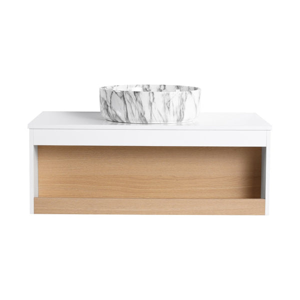 English Elm 36" Floating Bathroom Vanity Light Oak Modular Cabinet with Gel Coat Integrated Sink Grey+White,White + Light Oak W3450S00064