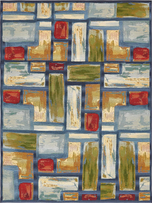 Unique Loom Outdoor Modern Cubed Machine Made Geometric Rug Multi, Blue/Gold/Green/Navy Blue/Orange/Red 8' 0" x 11' 4"